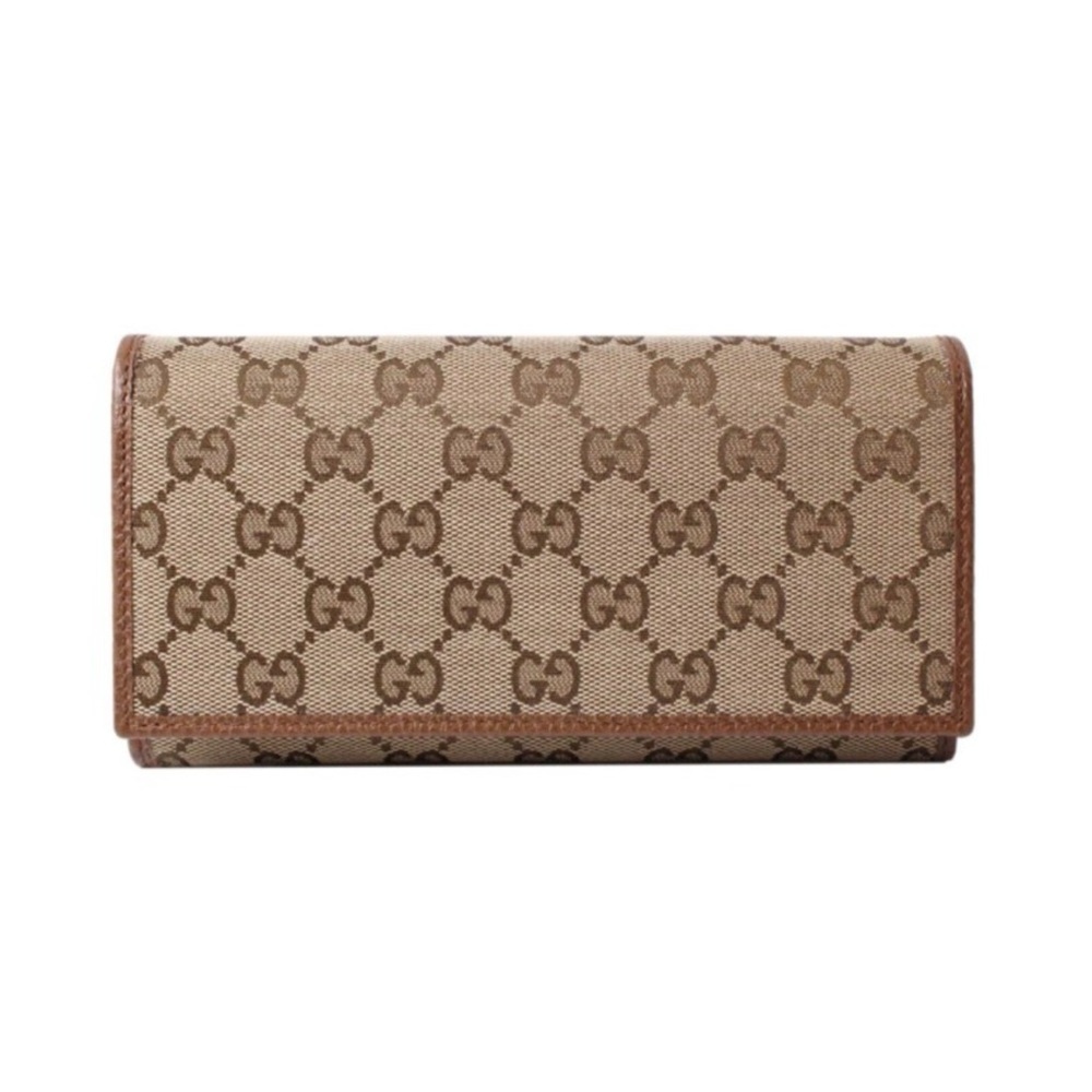 Gucci GG canvas Continental wallet in beige and brown leather made in Italy